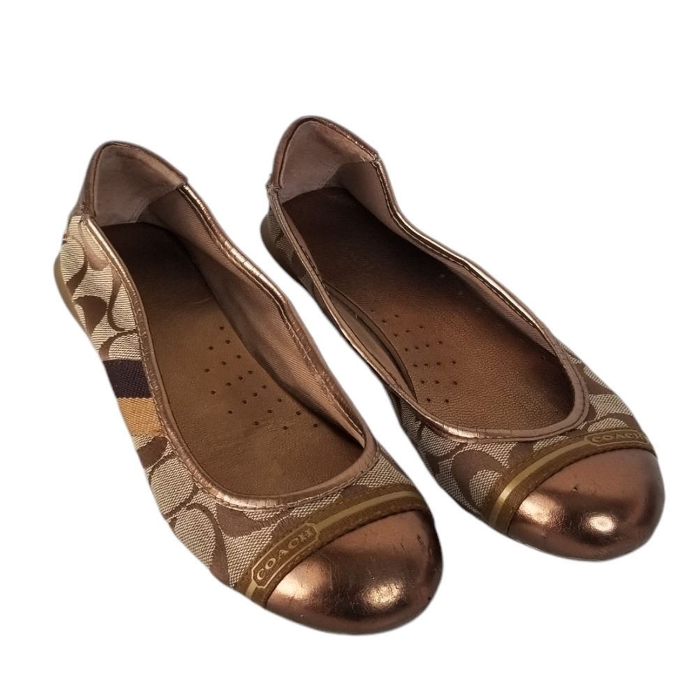 Coach Bronze Gold Canvas Logo Ballet Flats Size 6B